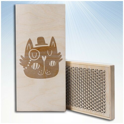 фото Доска садху для йоги с динамическими гвоздями животные кот милота - 1267 woodart