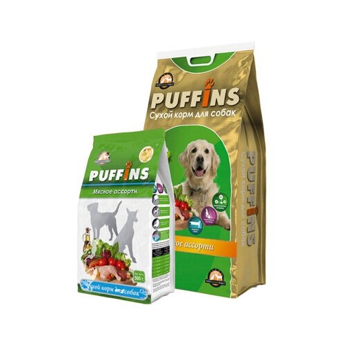 фото Сухой корм для собак "puffins" "мясное ассорти" 15 кг. мешок интэк