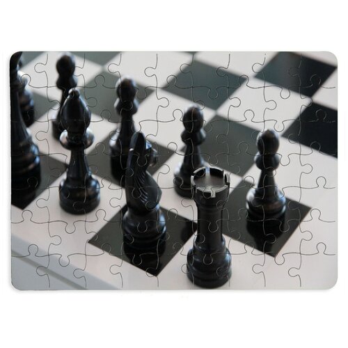фото Пазлы coolpodarok шахматы шахматная доска черные фигуры 13х18см 63 эл. магнитный