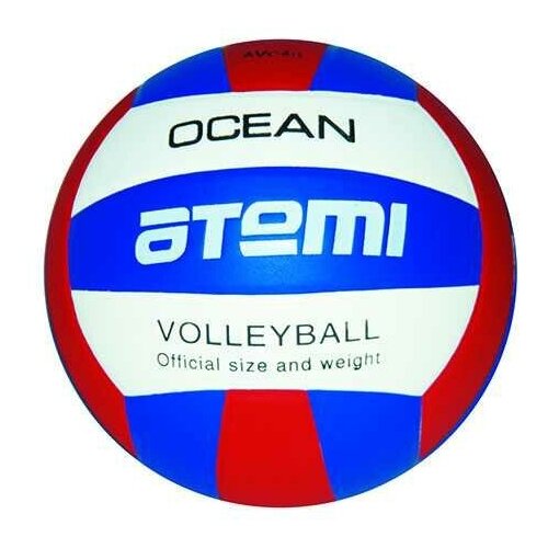 фото Мяч волейбольный atemi ocean, синтетическая кожа pu, син- красн- бел, 18 п, клееный, р.5 , окруж 65-67