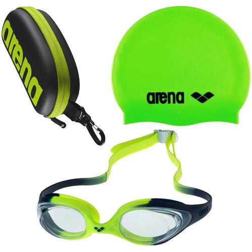 фото Набор для плавания детский arena green jr 3 в 1: шапочка+очки+чехол-футляр