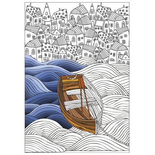 фото Раскраски - антистресс woozzee деревянная лодка на волнах hhr-1086-2601