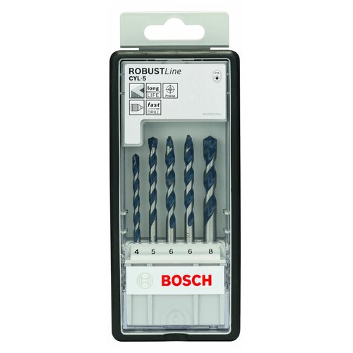 фото Набор сверл bosch robustline cyl-5 5шт. 4 x 90мм; 5/6/6/8 x 100мм