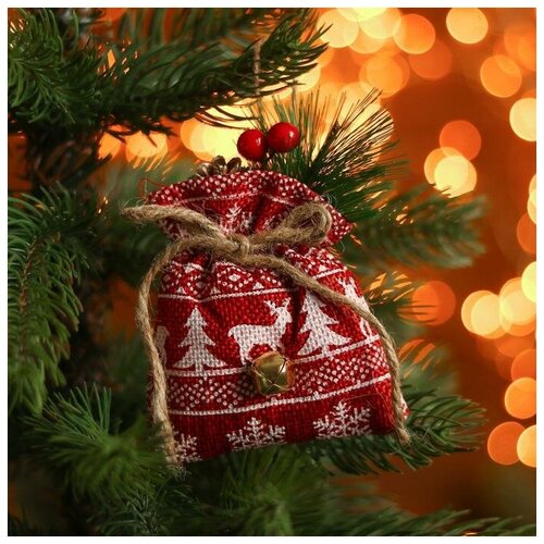 фото Подвеска новогодняя на ёлку "мешочек с подарками", 8х9 см лесная мастерская