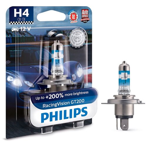 фото Лампа галогенная philips racingvision gt200 h4 12v 60/55w p43t-38, 1 шт. (блистер)