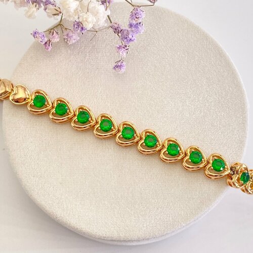 фото Плетеный браслет xuping jewelry, фианит, 1 шт., размер 18 см, золотой, зеленый