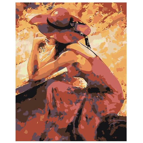 фото Картина по номерам, "живопись по номерам", 40 x 50, em02, женщина, красное платье, шляпа, живопись