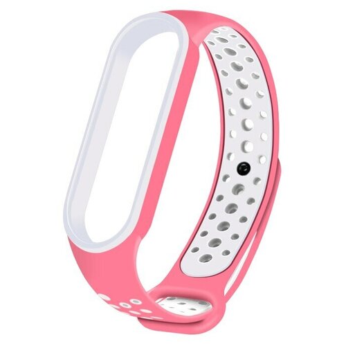 фото Силиконовый ремешок для mi band 6 / спортивный ремешок для фитнес трекера xiaomi / pink white