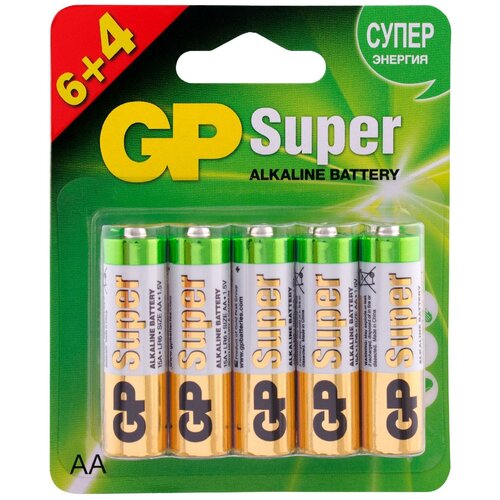 Набор батареек GP Super Alkaline типоразмера АА (LR6), 10 шт комплект батареек gp super alkaline aa 60