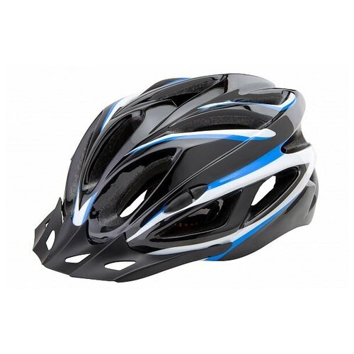 фото Шлем защитный fsd-hl022 (in-mold) l (58-60 см) чёрный с синими полосами/600129 novasport