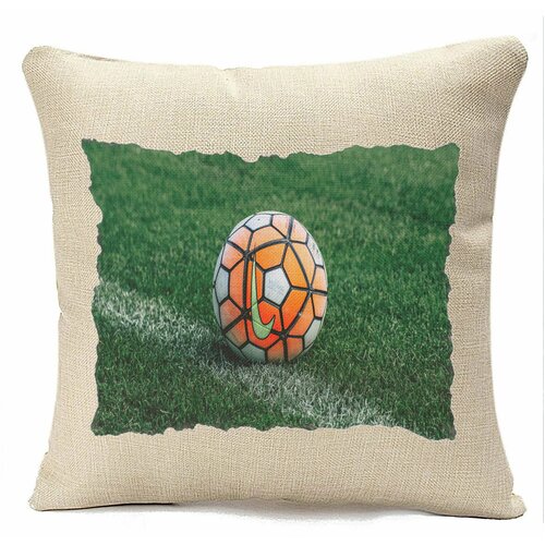 фото Подушка бежевая футбол футбольный мяч найк оранжевый трава,бежевый coolpodarok