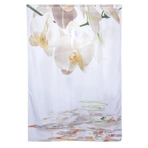 фото Штора для ванной комнаты с рисунком "белые цветы" (фотопечать), 180*180 см, полиэстер, x1130 zalel