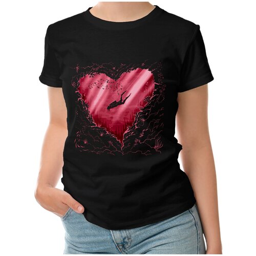 фото Женская футболка «сердце дайвера - дайвинг» (2xl, черный) roly