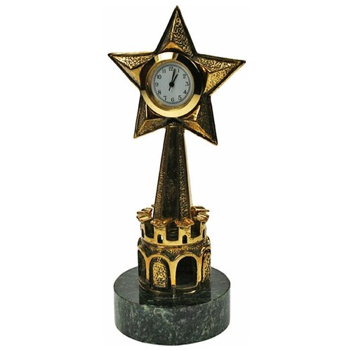 фото Без тм настольные часы "кремлёвская звезда" из бронзы и змеевика (13 см)