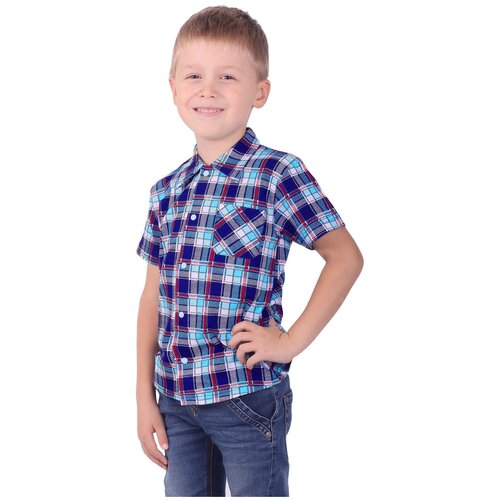 фото 7039-201 рубашка для мальчика (92-52(26); голубой, синий, клетка (4063)) trend