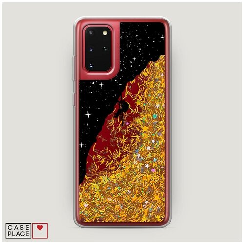 фото Чехол жидкий с блестками samsung galaxy s20 plus скалолаз в космосе case place