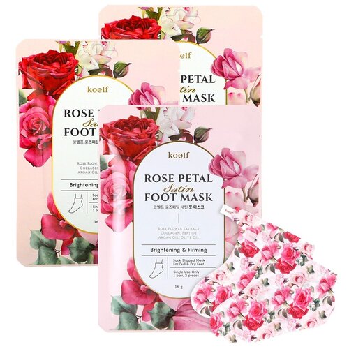 фото Koelf rose petal satin foot mask набор увлажняющих масок для ног с экстрактом розы (3 шт)