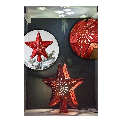 фото Ёлочная верхушка- проектор звезда и снежинки, красный, 4 холодных белых led- огня, 25 см, kaemingk (lumineo) 482260- красны