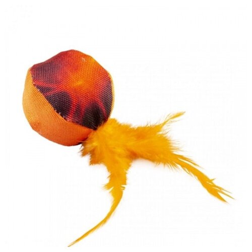 фото Игрушка для кошек с кошачьей мятой duvo+ "мяч с перьями флэш", оранжевый, 12х4х4.5см (бельгия)
