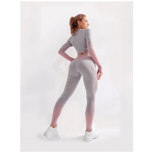 фото Спортивный костюм для йоги и фитнеса с эффектом градиента (тайтсы, рашгард) цвет розовый, размер m noname