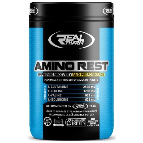 фото Аминокислоты real pharm amino rest 300 таблеток / для похудения и набора мышечной массы / bcaa / бцца / после тренировки