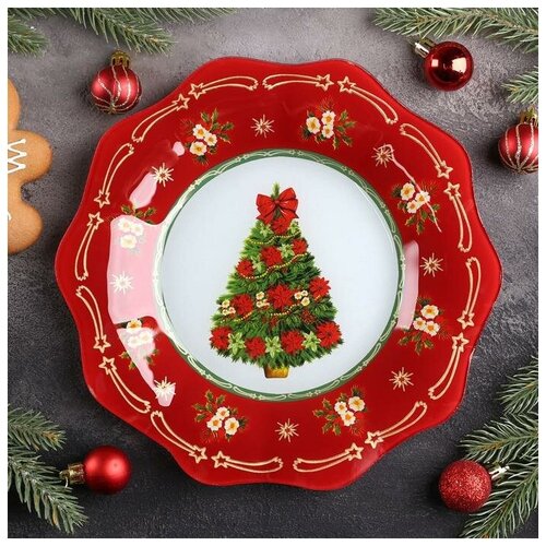 фото Доляна тарелка обеденная доляна «новогодняя ель», d=25 см