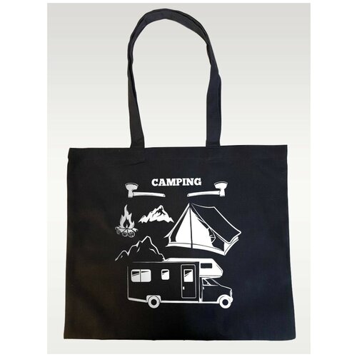 фото Черный шоппер из хлопка кемпинг (camp, лето, путешествие, туризм, палатка) - 42 brutbag