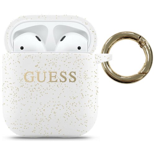 фото Чехол с карабином cg mobile guess silicone case with ring для airpods 1&2, цвет белый (guaccsilglwh) guaccsilglwh