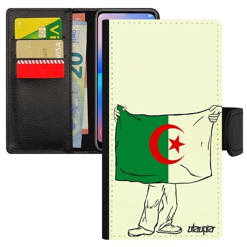 фото Противоударный чехол-книжка на смартфон // xiaomi mi 8 // "флаг алжира с руками" туризм стиль, utaupia, белый