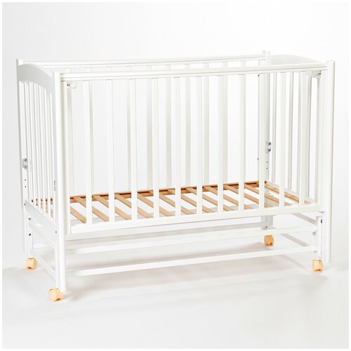 фото Кровать детская для новорожденных mr sandman pocket base с маятником и съёмной стенкой из износостойкого бука, 120х60 см, цвет белый.