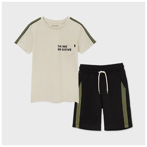 фото Комплект: футболка, шорты mayoral 6627/58 для мальчика, цвет бежевый/чёрный, размер 160