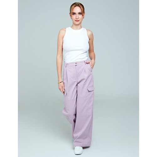 фото Брюки карго irina egorova, оверсайз силуэт, повседневный стиль, карманы, размер 46, фиолетовый