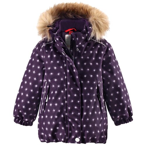 фото Бомбер reima для девочек, зимний, карманы, капюшон, отделка мехом, размер 86, фиолетовый