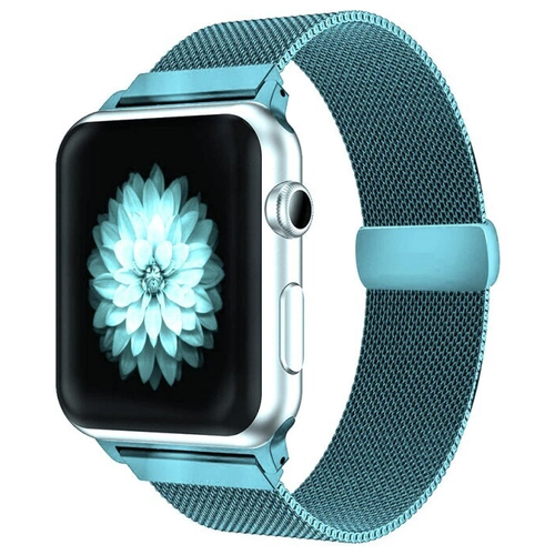 фото Ремешок для apple watch миланская петля 42-44 мм, голубой металлический smart watch