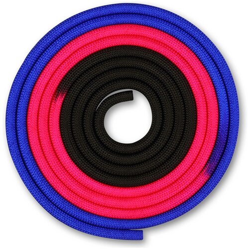 фото Скакалка для художественной гимнастики утяжеленная трехцветная indigo 165 г, in163, сине- розово- черный, 3 м