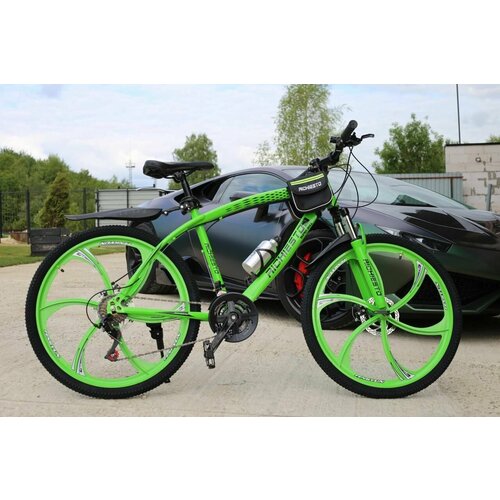 фото Велосипед richiesto 26 колёса литые алюминиевые диски рама 17.5" горный взрослый подростковый спортивный, зеленый