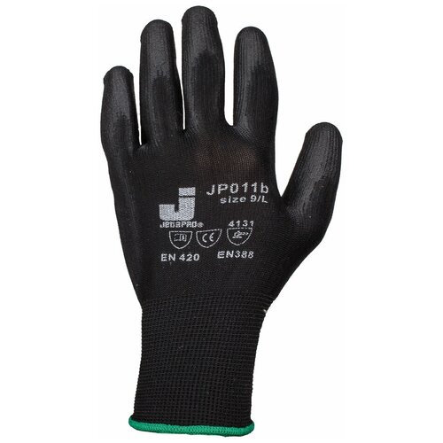 фото Перчатки черные с полиуретановым покрытием jeta safety jp011b, размер 9/l/3пар