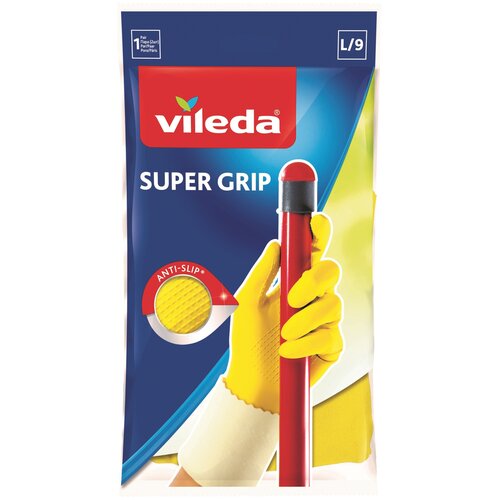 фото Перчатки vileda универсальные super grip, 1 пара, размер m, цвет желтый