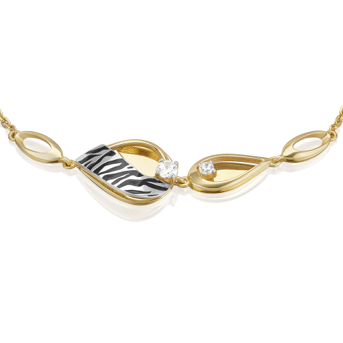 фото Platina jewelry браслет с принтом «зебра» из комбинированного золота с фианитами и эмалью 05-0803-00-401-1121, размер 16-20