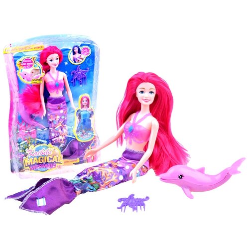 фото Кукла русалка bld184 с длинными волосами, фигурка дельфина, тапочки, расческа, 30 см bettina
