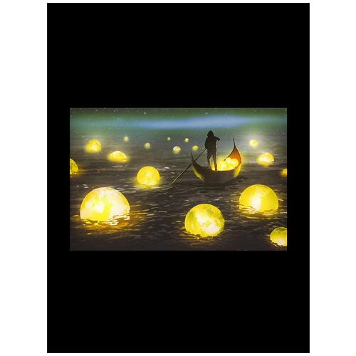 фото Картина с подсветкой на стену 60 x 40 см "лодка в море лунном. сюрреализм" с led подсветкой, светодиодная, интерьерная, декор, подарок на новый год shine