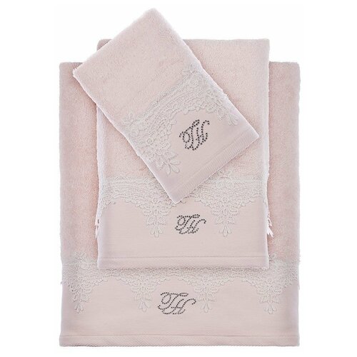 фото Подарочный набор полотенец для ванной 3 пр. + тапочки tivolyo home juliet хлопковая махра розовый