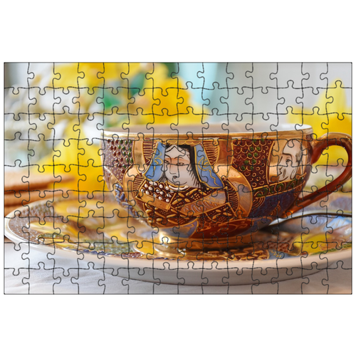 фото Магнитный пазл 27x18см."чай, чашка, тарелки" на холодильник lotsprints