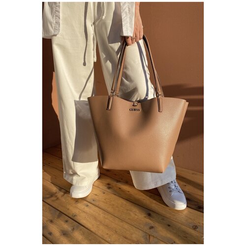 фото Двусторонняя сумка-шоппер с косметичкой vg7455230 розовый guess
