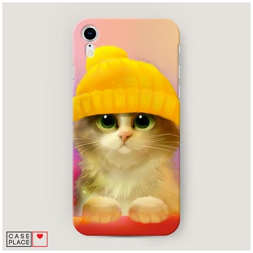 фото Чехол пластиковый iphone xr (10r) котенок в желтой шапке case place