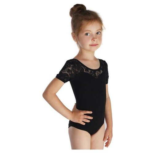 фото Grace dance купальник гимнастический, кокетка и короткий рукав гипюр, размер 38, цвет чёрный
