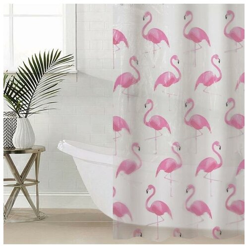 фото Штора для ванной комнаты savanna «фламинго», с люверсами, 180×180 см, peva qwen
