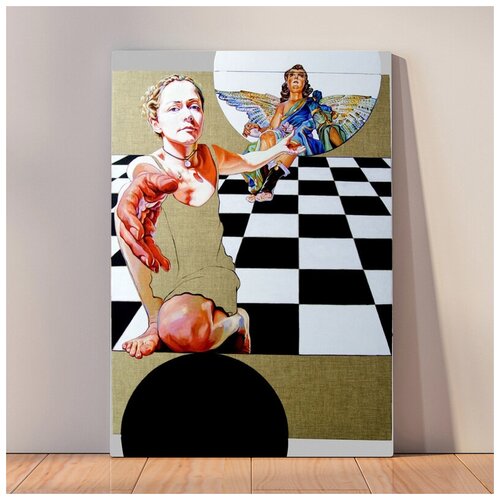 фото Картина шахматная доска, 30x40 см, картина на холсте на деревянном подрамнике с настенным креплением вау холст