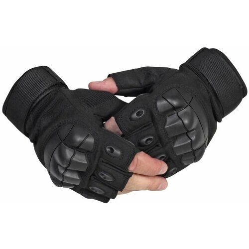 фото Тактические перчатки без пальцев мужские / армейские перчатки цвет черный/ xl kiki