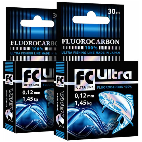 фото Леска aqua fc ultra fluorocarbon 100% 0,16mm 30m, цвет - прозрачный, test - 2,45kg (набор 2 шт)